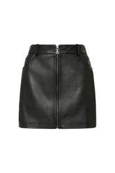 Black leather skirt with a zipper on a white background